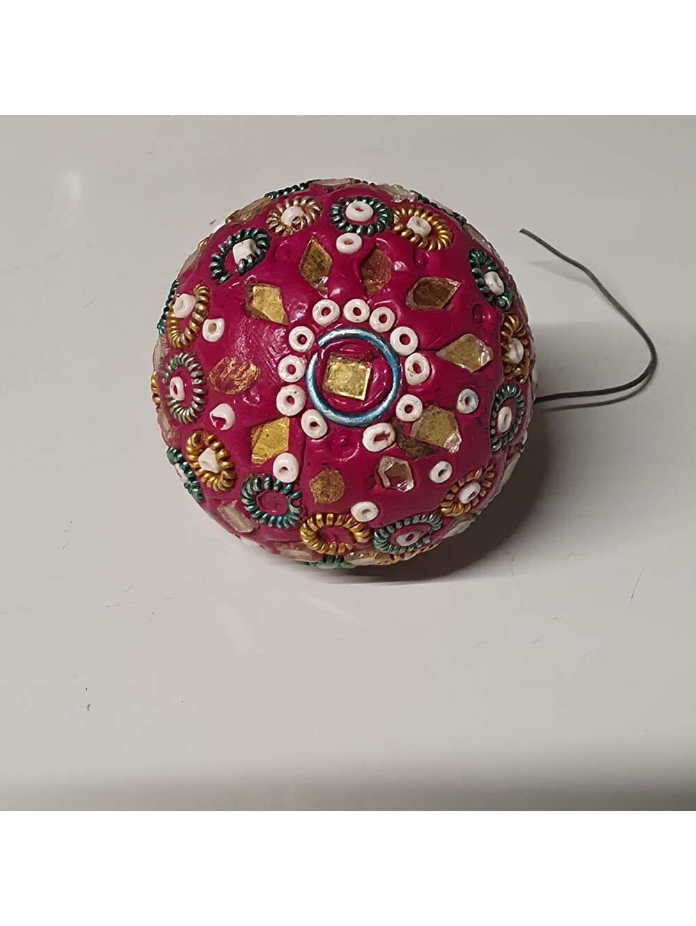 Handmade Pink ball Mosaic Christmas holiday tree ornament Vintage